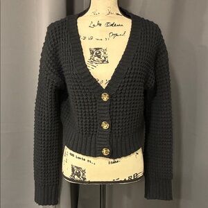 Cropped No Boundaries Black Knit Cardigan